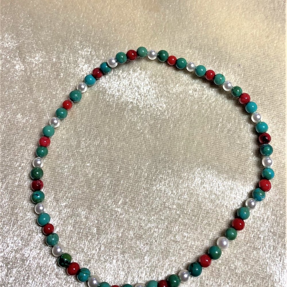 Turquoise Coral Faux Pearl Anklet #1362